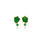 Polygon and round faceted emeralds, 5.5 cttw, in 22k and 18k yellow gold, on posts. Earrings are 11/16" long x 3/8" wide (17 x 10 mm).
