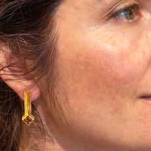 Square Dark Pink and Dark Yellow Tourmaline Earrings