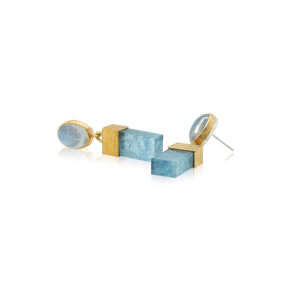 Moonstone and Aquamarine Drop Earrings