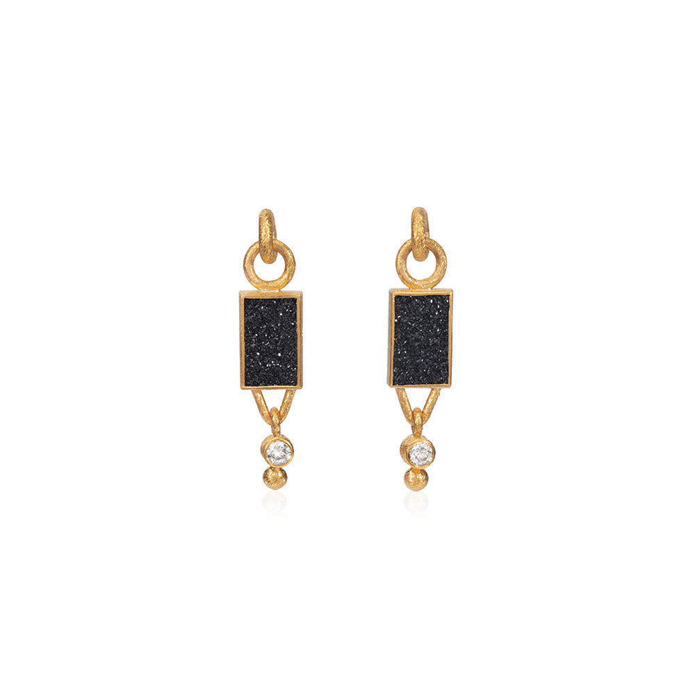 rectangular drusy drop earrings with diamonds