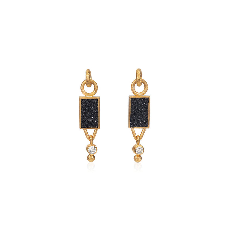 Rectangular Black Drusy Drops Earrings with Diamonds