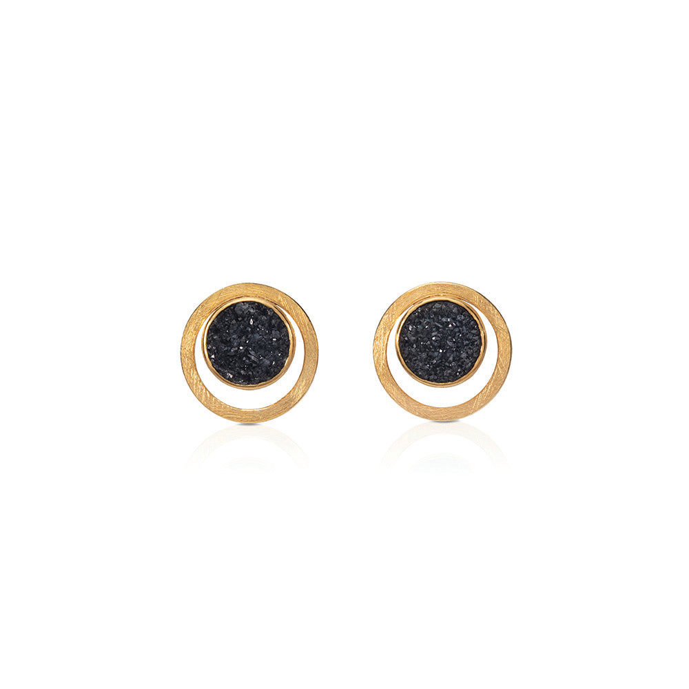 round black drusy earrings with outer cirlce