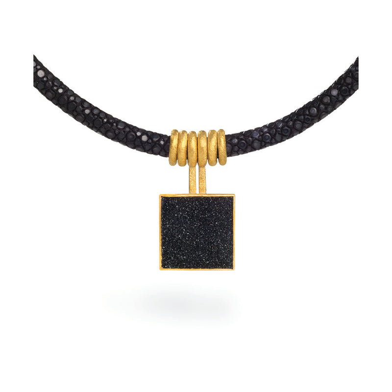 Black Drusy Pendant on Stingray Necklace