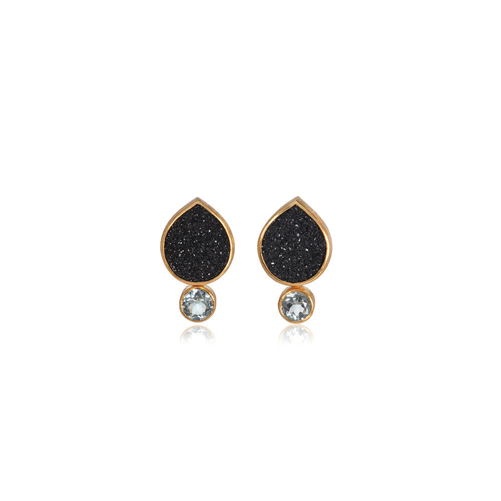 teardrop black druzy earrings with aquamarines