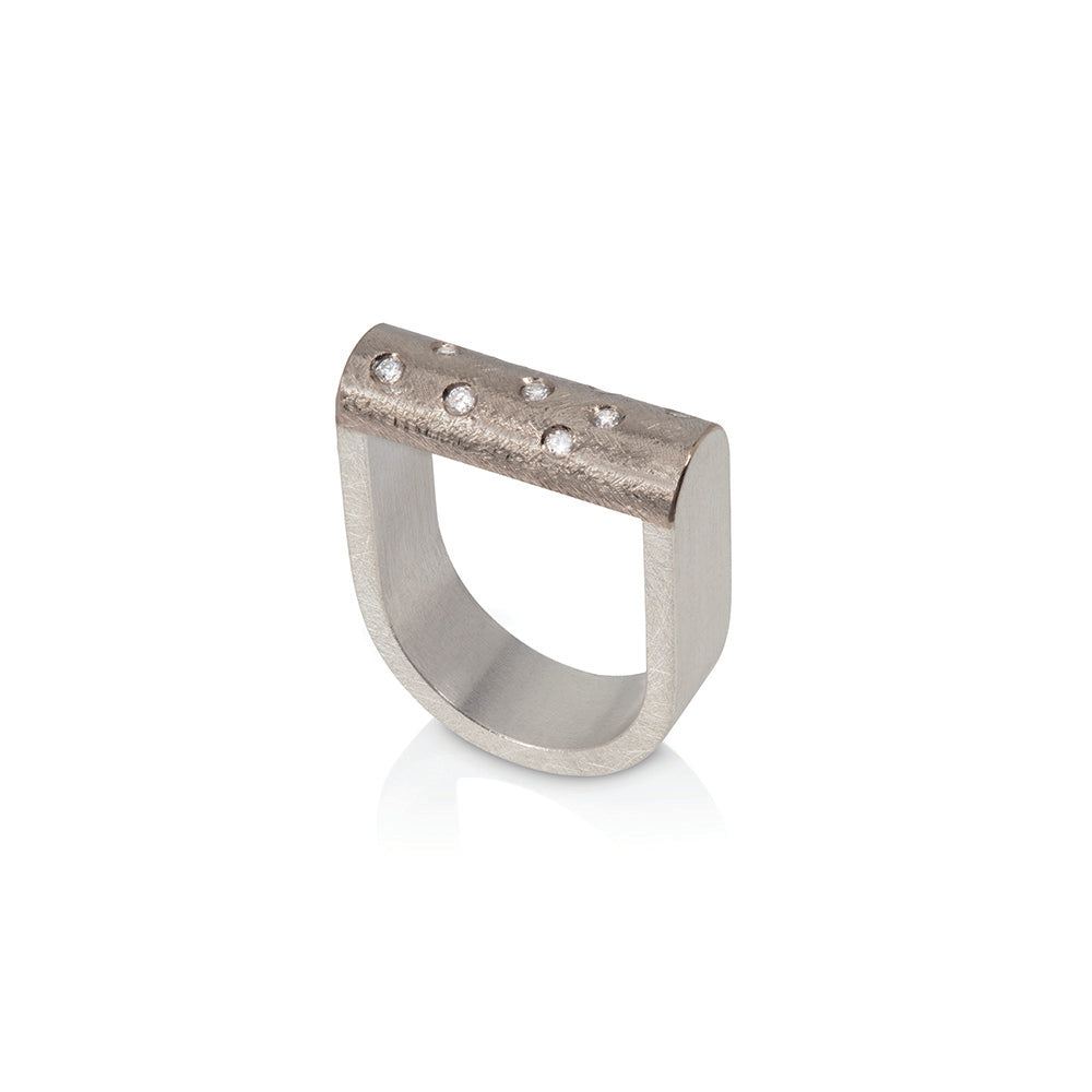 half dome ring in white gold with diamonds