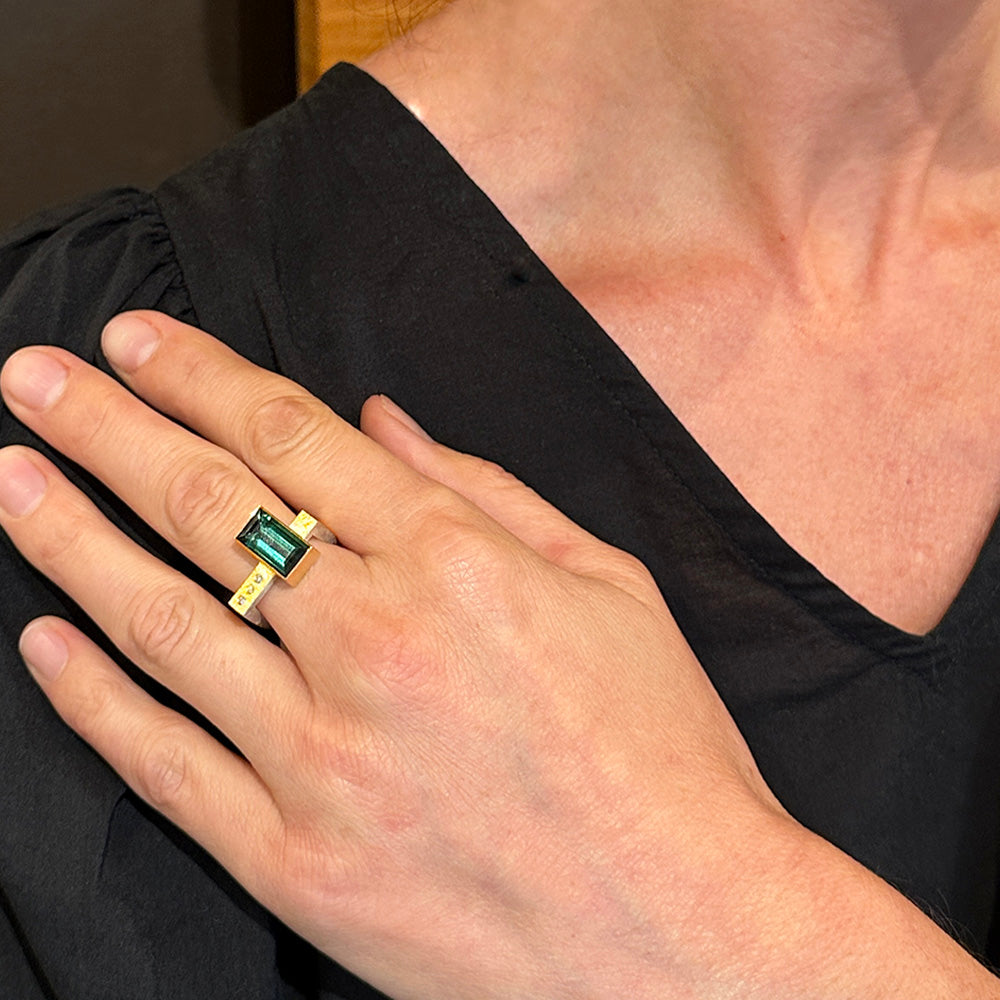 rectangular green tourmaline ring
