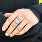 Free form blue flash moonstone ring