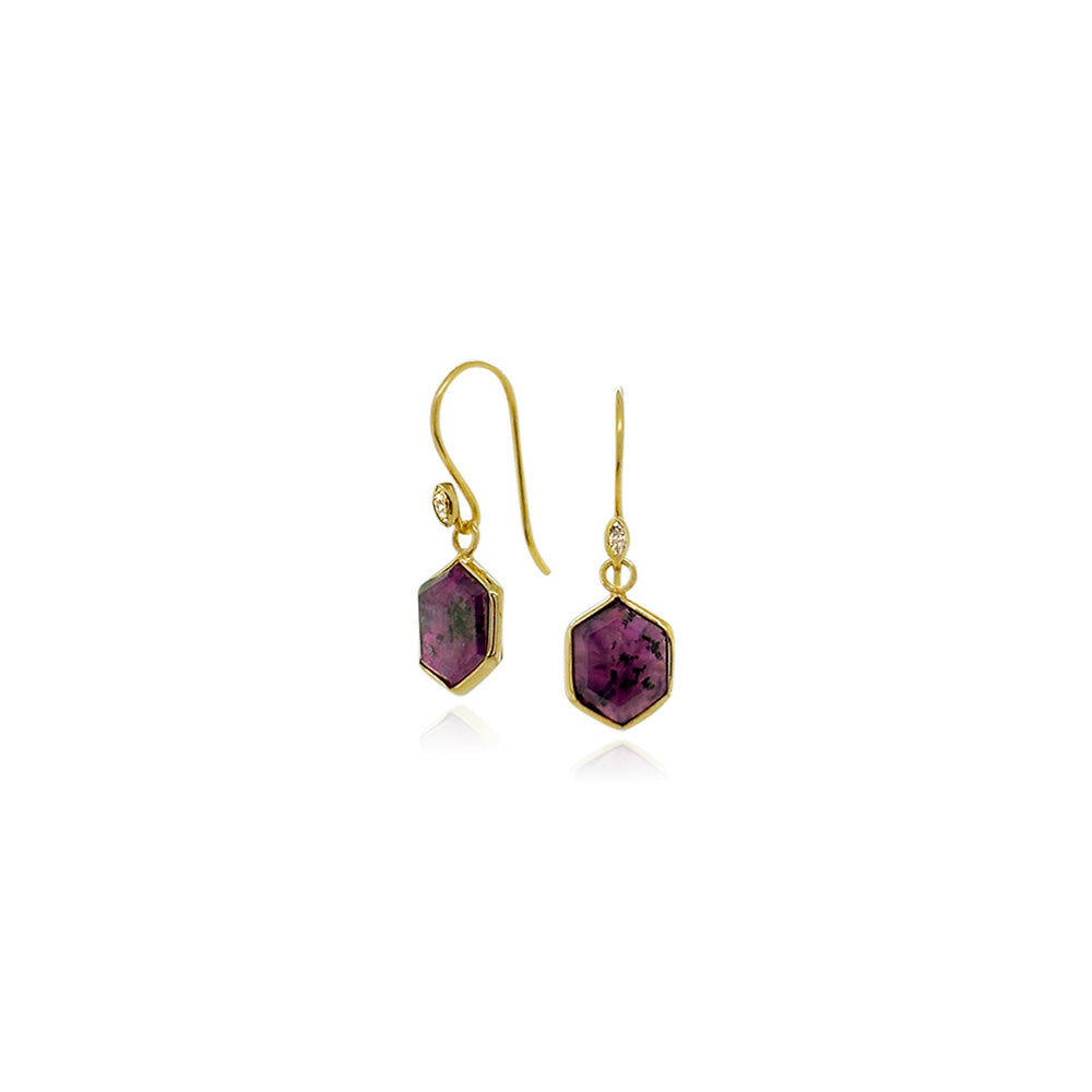 Hexagonal ruby plate earrings
