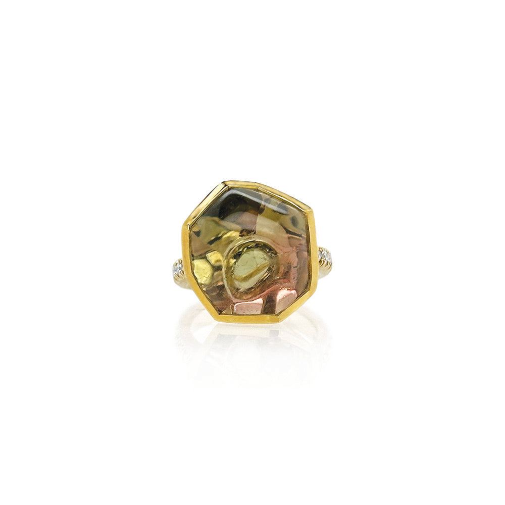bubble bi-colored tourmaline ring