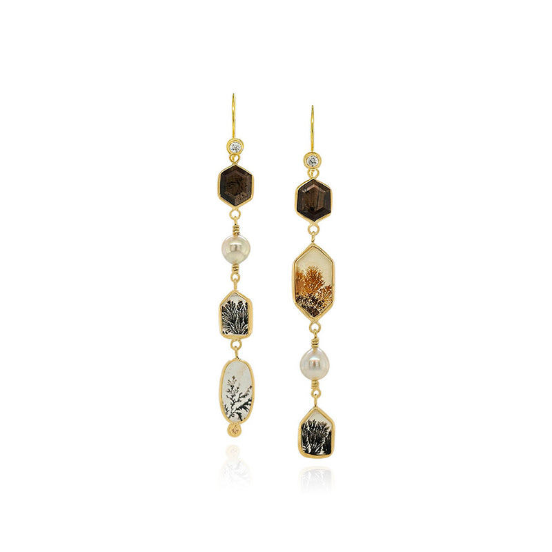Dendritic Agate, Sapphire and South Seas Pearl Earrings