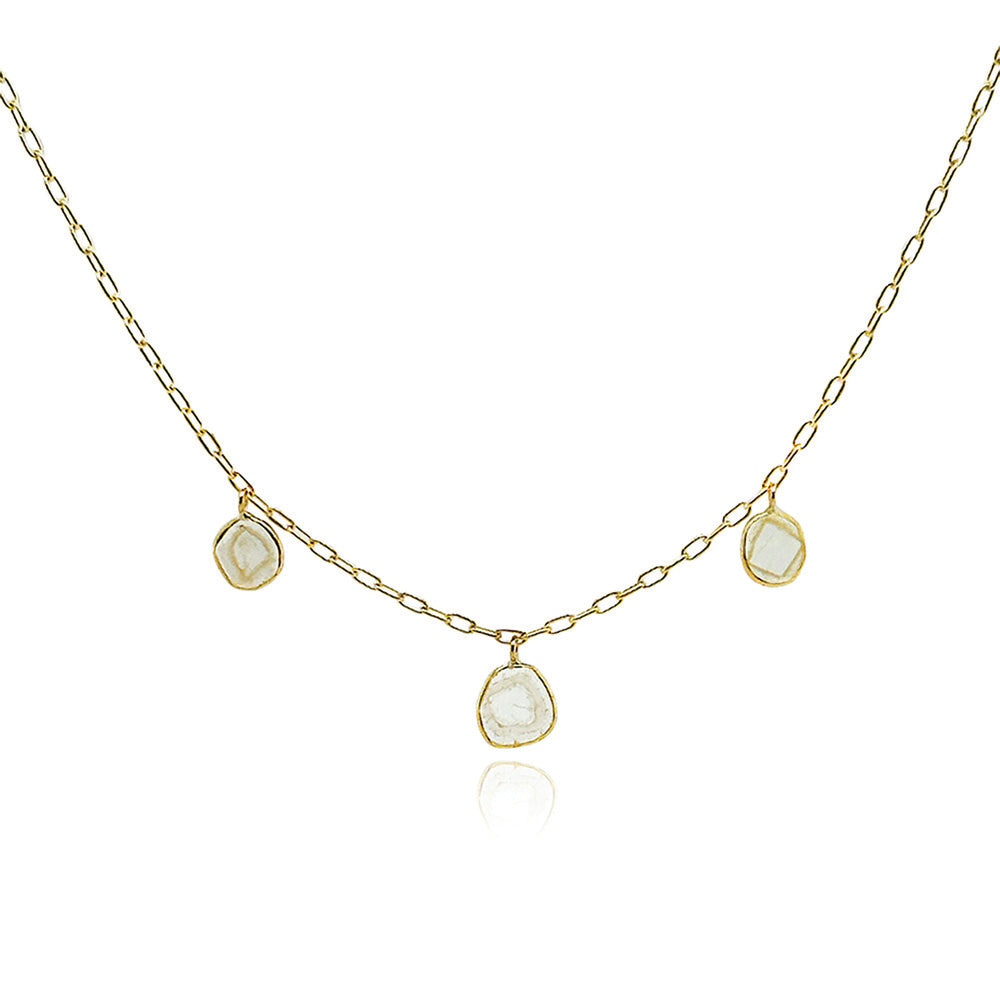 3 stationary polki diamond necklace