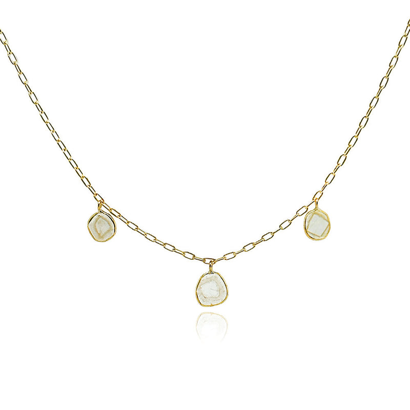 3 Stationary Polki Diamond Pendant Necklace