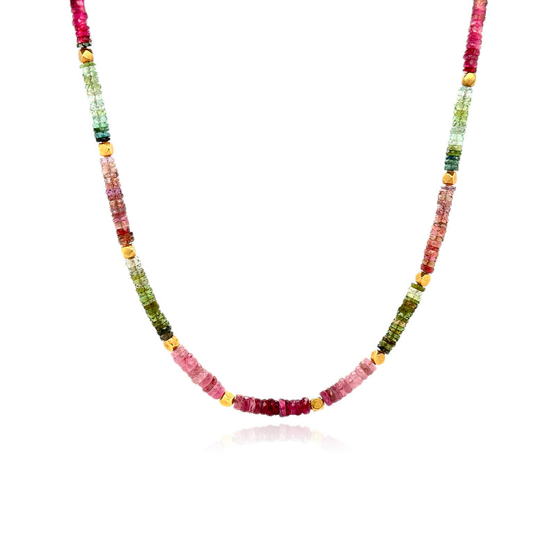 Multi-Color Faceted Tourmaline Rondelle Necklace