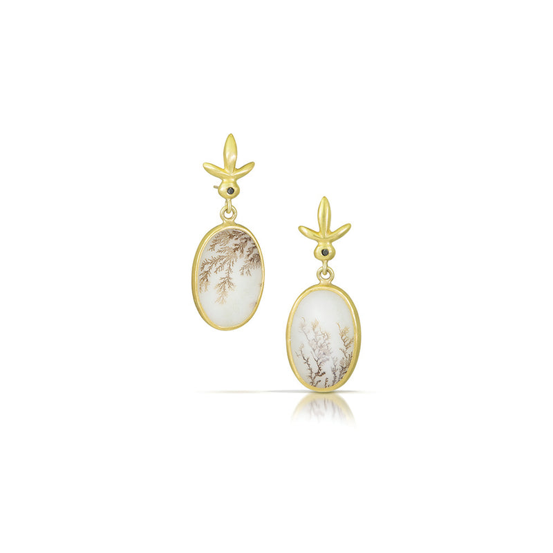 Petite Fleur Earrings with Oval Dendritic Agate