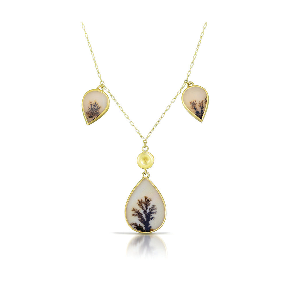 temple necklace with dendritic agate drops