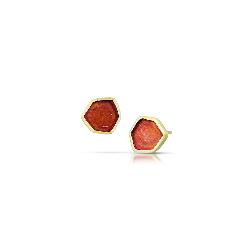 Red Tourmaline Slice Earrings