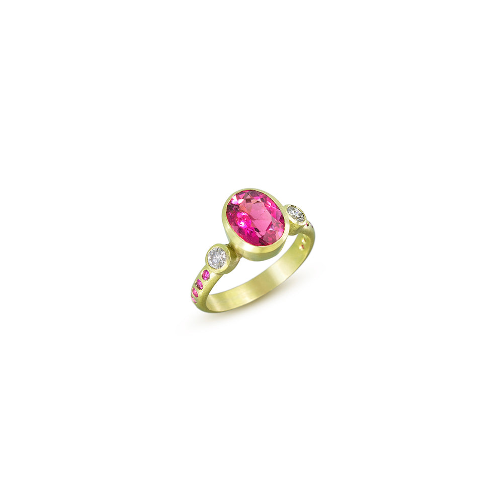 3-Stone Ring with Rubellite Tourmaline and Sapphires