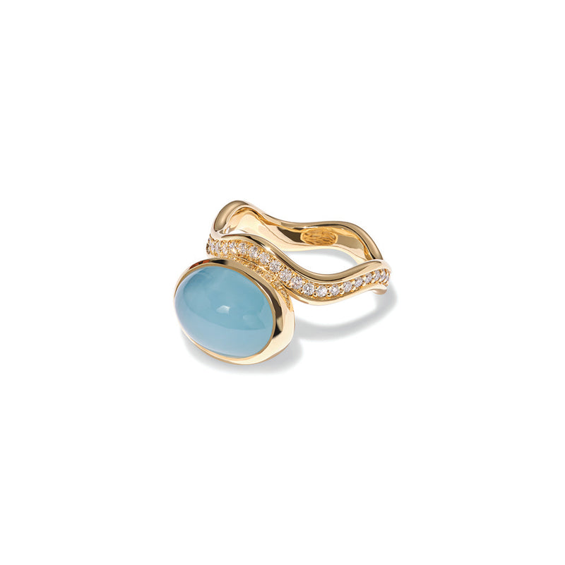 Aurora Ring with Aquamarine Cabochon and Diamonds
