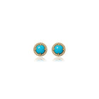 18k yellow gold Aurora round turquoise stud earrings, 8mm, with a pavé-set diamond surround, approximately .32cttw, in a polished finish.