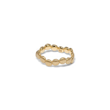 Beaded curved stacking ring in 18k yellow gold in a satin finish. Ring is 1/8" wide (3mm) and is a size 6.75.