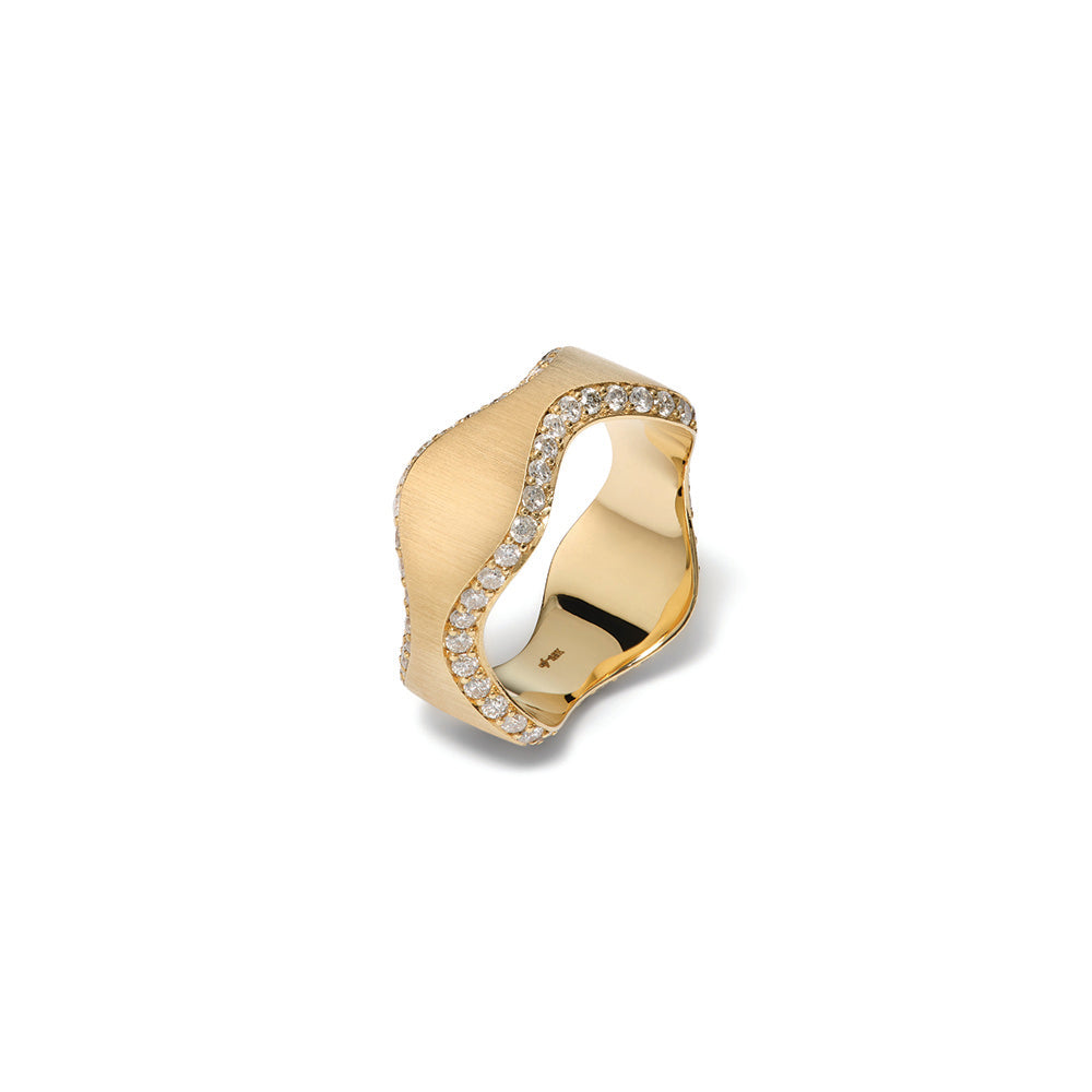 Double Curve Ring with Mirrored Diamonds