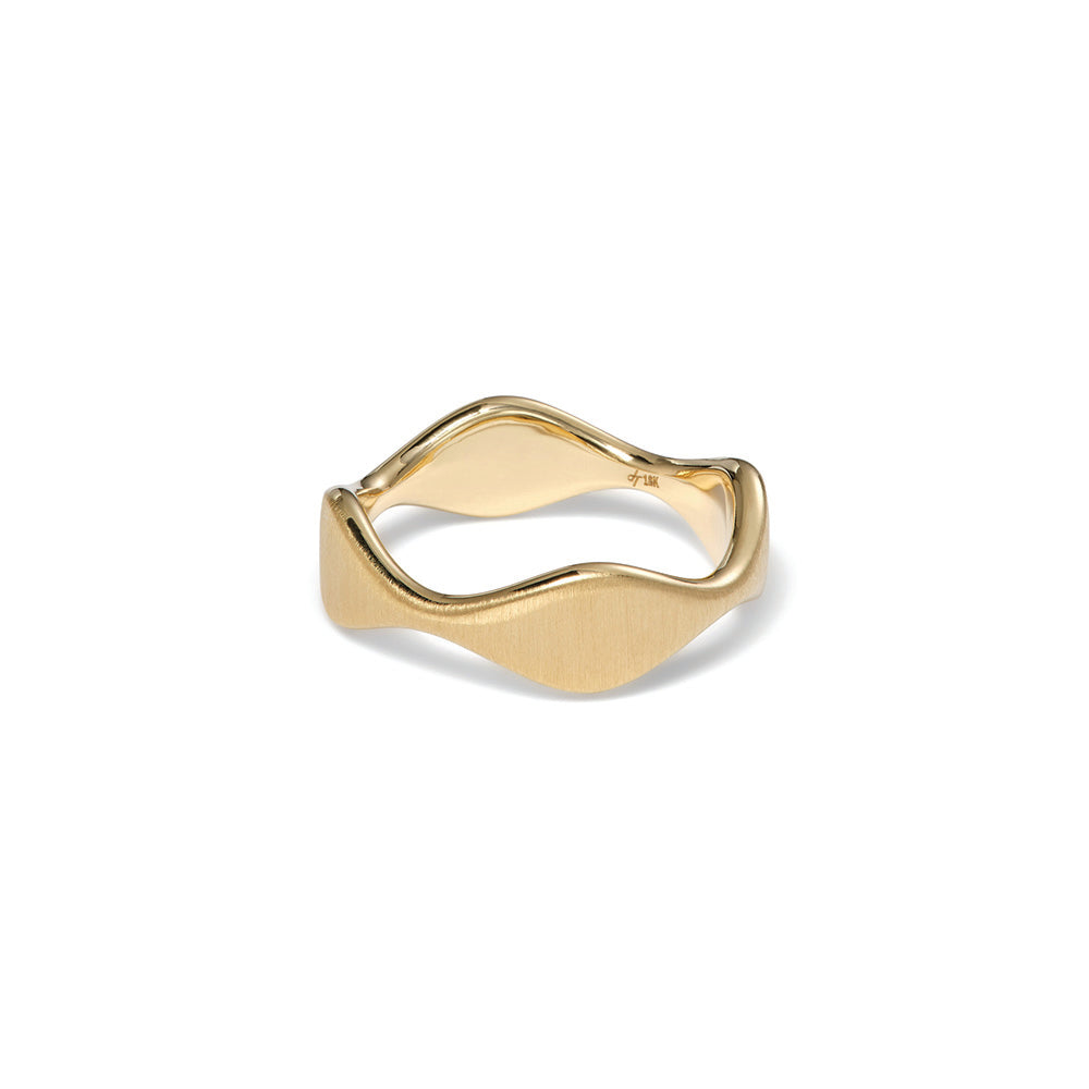Double curve stacking ring in 18k yellow gold with a satin finish. Ring is 1/4" wide (6mm) and is a size 7.