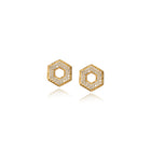 18k yellow gold hexagon-shaped stud earrings with pavé-set diamonds, approximately .42cttw, in a polished finish.