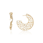 Large canyon hoop stud earrings in 18k yellow gold with pavé-set diamonds, 1.5 cttw, on the face of the earrings with post backs. Earrings are 1 7/8" diameter (48mm).