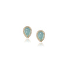 18k yellow gold teardrop-shaped aquamarines, 12x8mm, haloed by pavé-set diamonds, approximately .48cttw, in a polished finish.