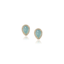 18k yellow gold teardrop-shaped aquamarines, 12x8mm, haloed by pavé-set diamonds, approximately .48cttw, in a polished finish.