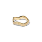 Thick curve stacking ring in 18k yellow gold with a satin finish, ring is 1/8" wide (3mm) and is a size 7.75