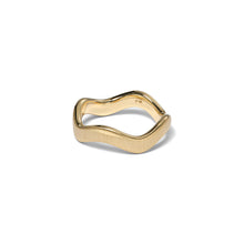Thick curve stacking ring in 18k yellow gold with a satin finish, ring is 1/8" wide (3mm) and is a size 7.75