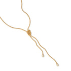 Cabo chain lariat necklace with pavé-set diamonds, 1.44 cttw, and white moonstone in 18k yellow gold. Lariat is 44" long x 3/16" D (4mm) and moonstone is 7mm.
