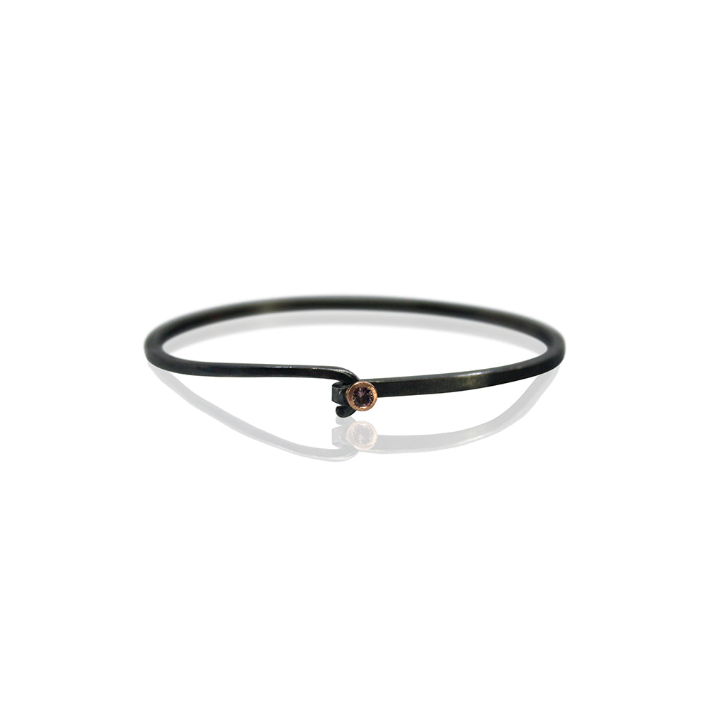 Hook Bracelet in Oxidized Sterling Silver with Malaya Garnet Set in 14K Rose Gold