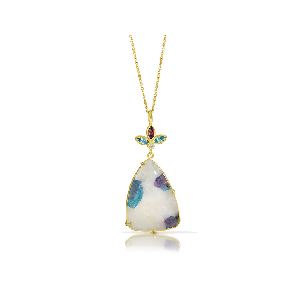 Paraiba quartz flower pendant