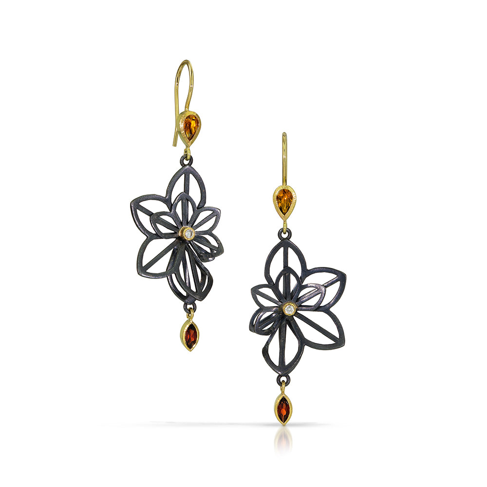 petite and medium double anise fold earrings with citrine and garnets
