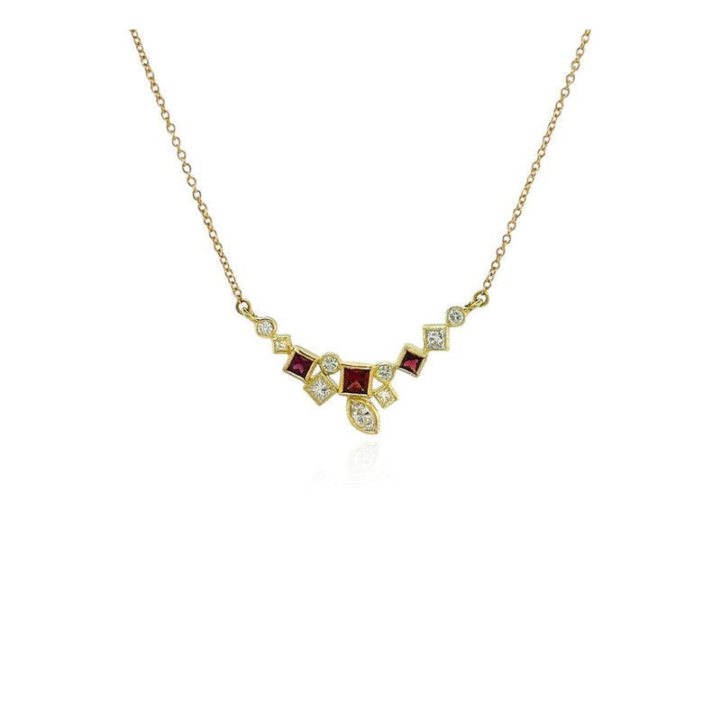 "Confetti" Horizontal Pendant with Garnets and Diamonds