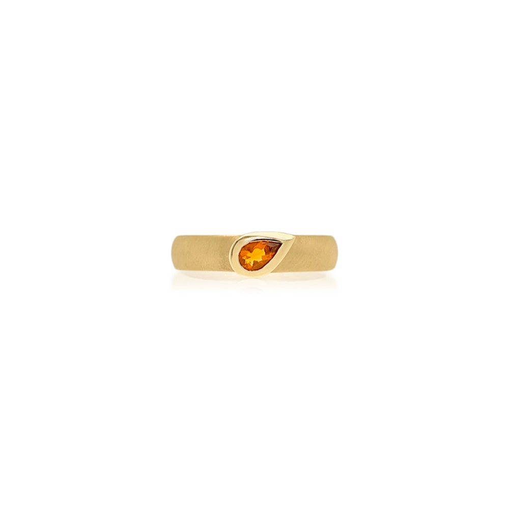 Pear-shaped Mexican fire opal (8 x 5mm) ring in recycled 14k yellow gold, ring size 6.