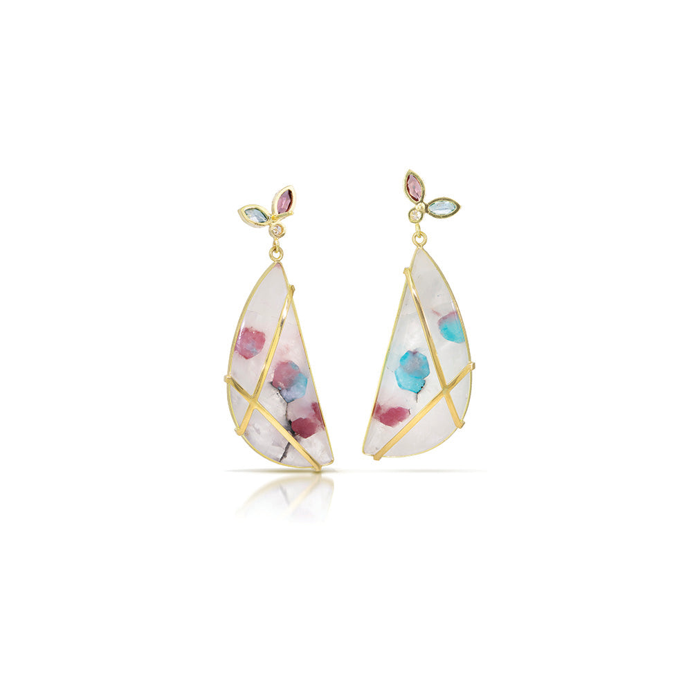 Paraiba Quartz Flower Earrings