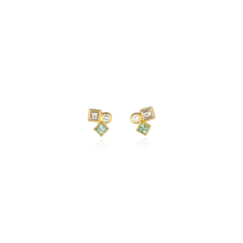 Confetti Earrings with Seafoam Tourmaline and Diamonds