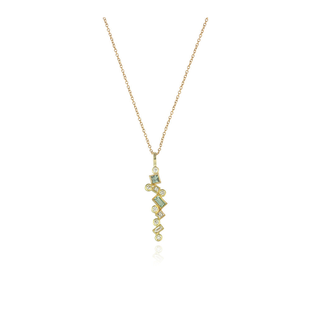 Confetti pendant with seafoam tourmaline and diamonds