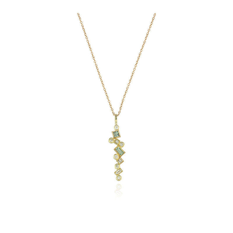 Seafoam Tourmaline Confetti Pendant with Diamonds