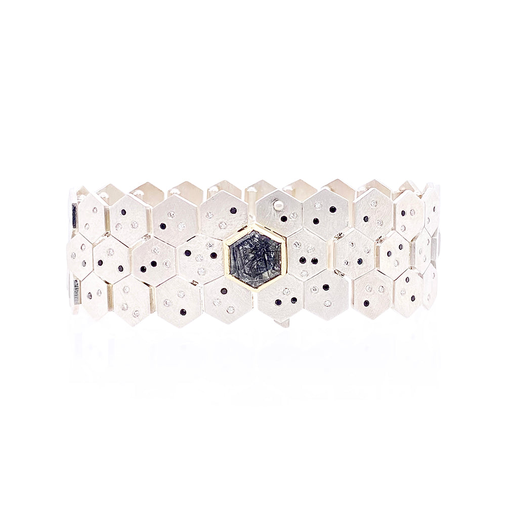 Articulate Facets bracelet with tourmalinated quartz