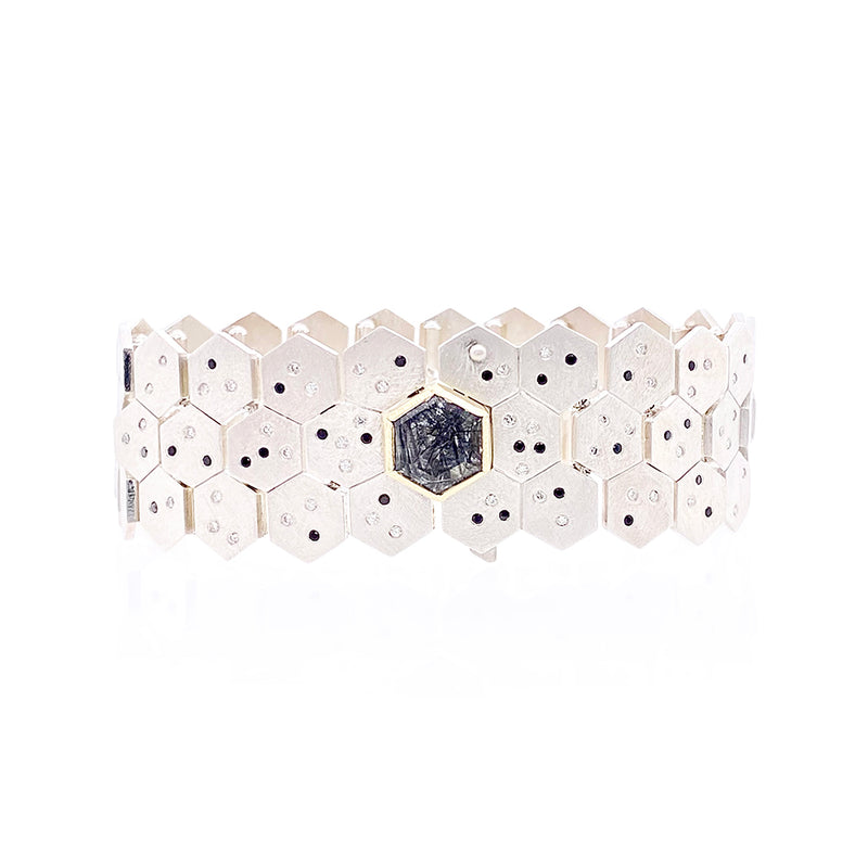 Articulated Facets Bracelet with Tourmalinated Quartz