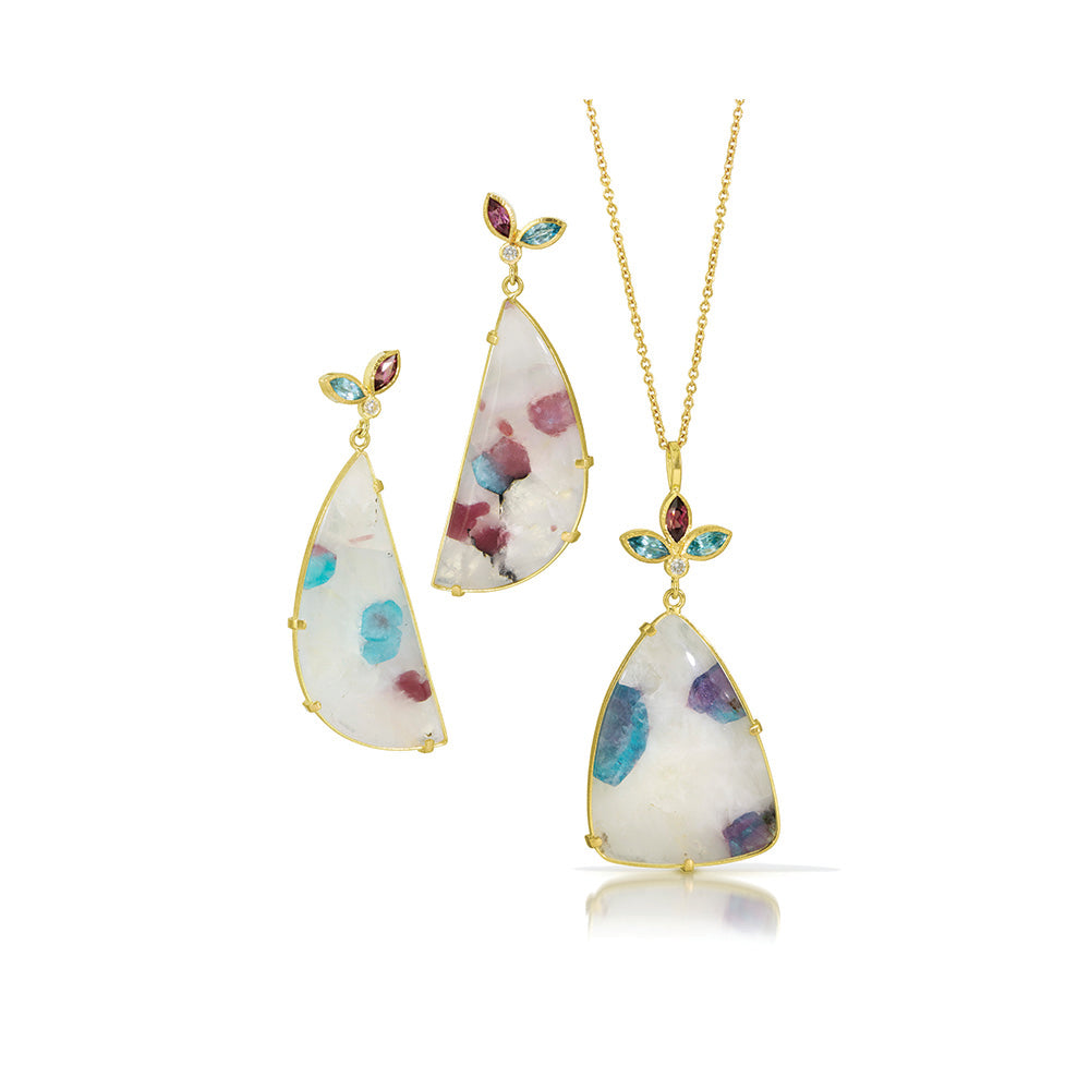 Paraiba Quartz Flower Earrings