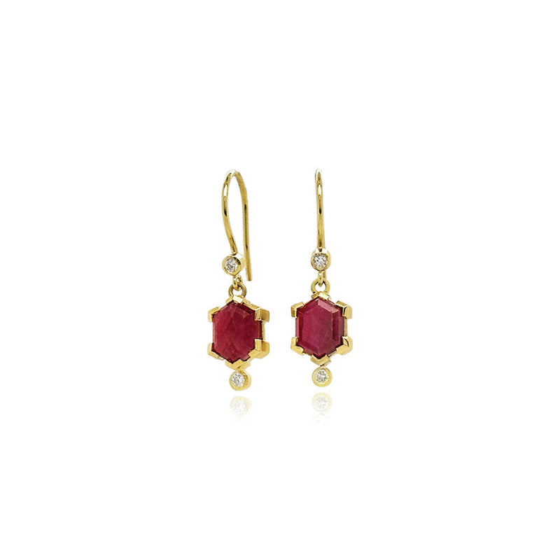 Hexagonal Ruby Earrings