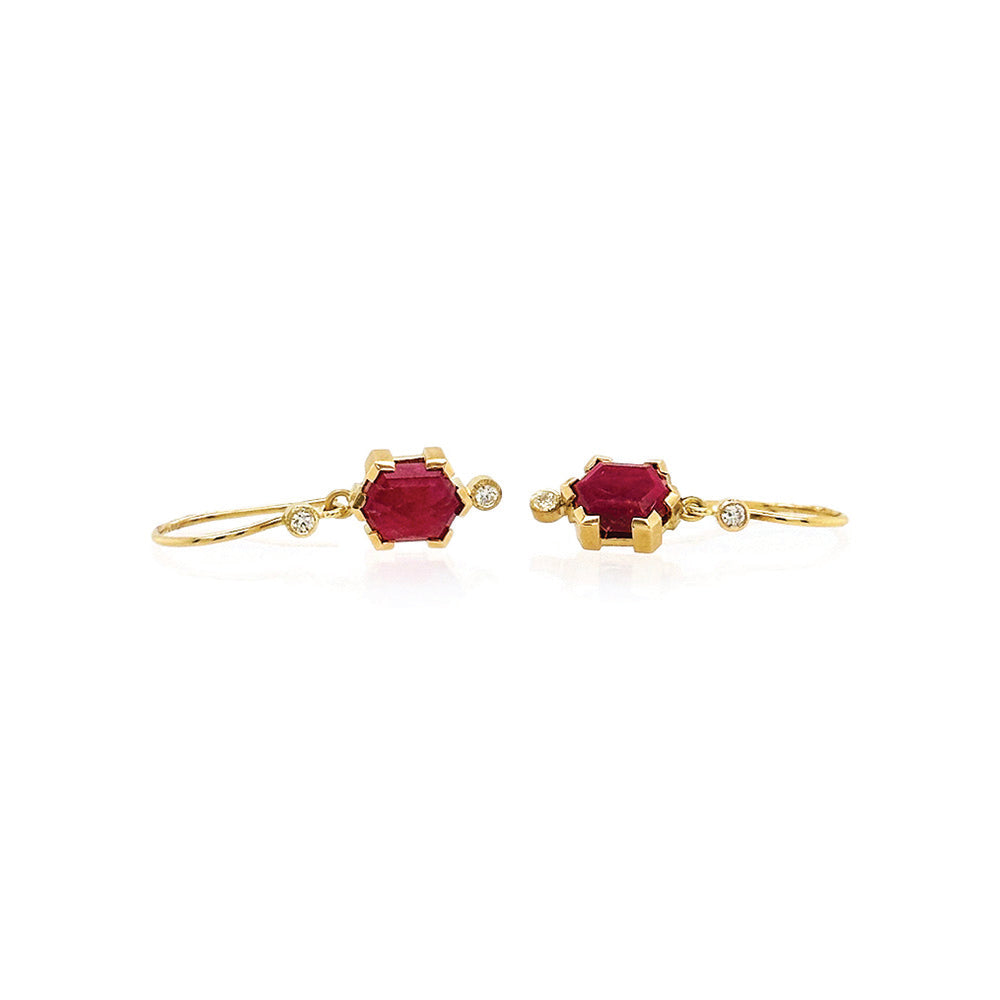 Hexagonal Ruby Earrings