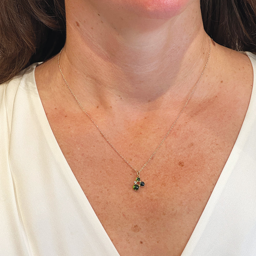 "Confetti" Cluster Necklace #1 with Blue/Green Tourmalines and Diamond, A