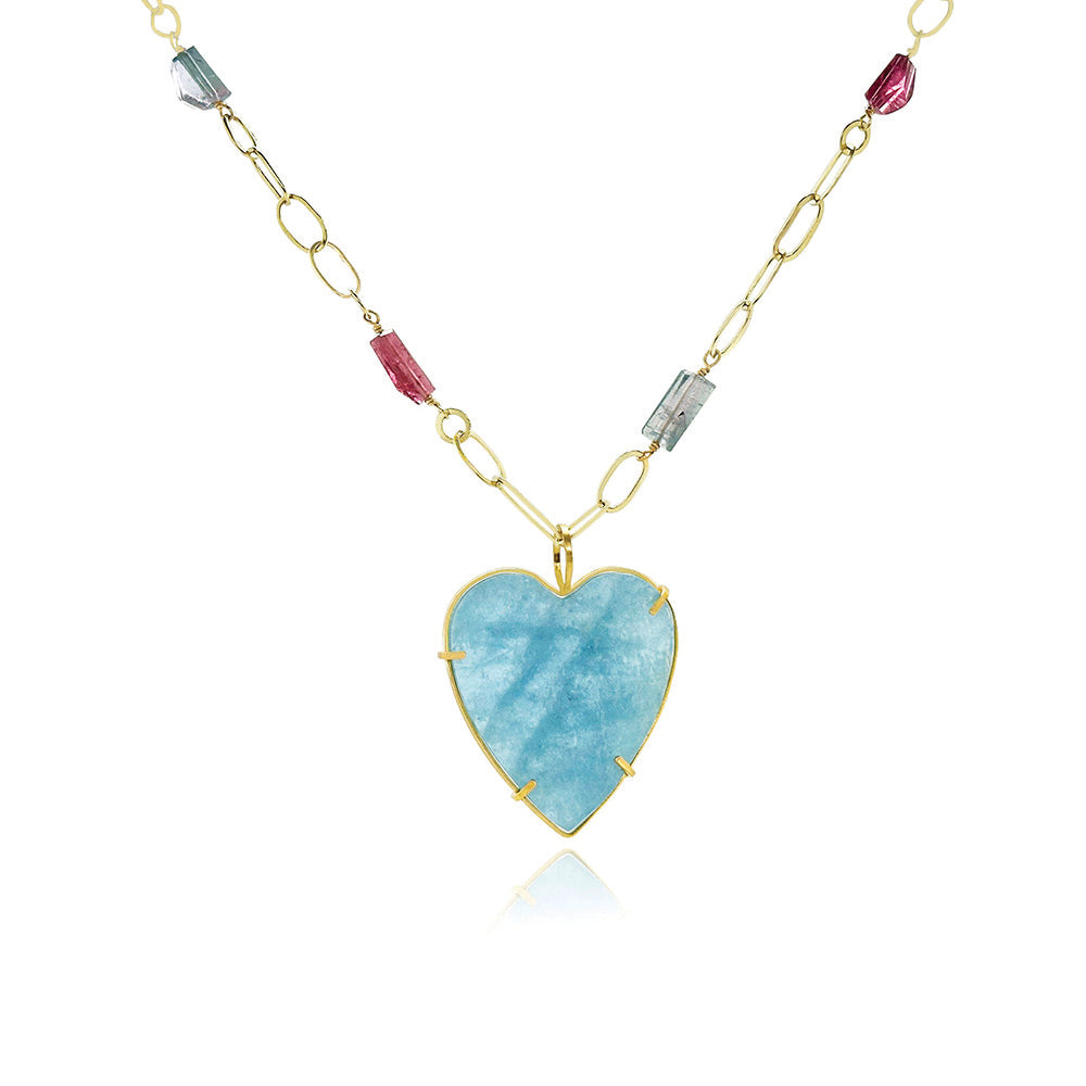 Natural Surface Aquamarine Heart Pendant