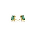 emerald cut tourmaline earrings with diamond in bezel